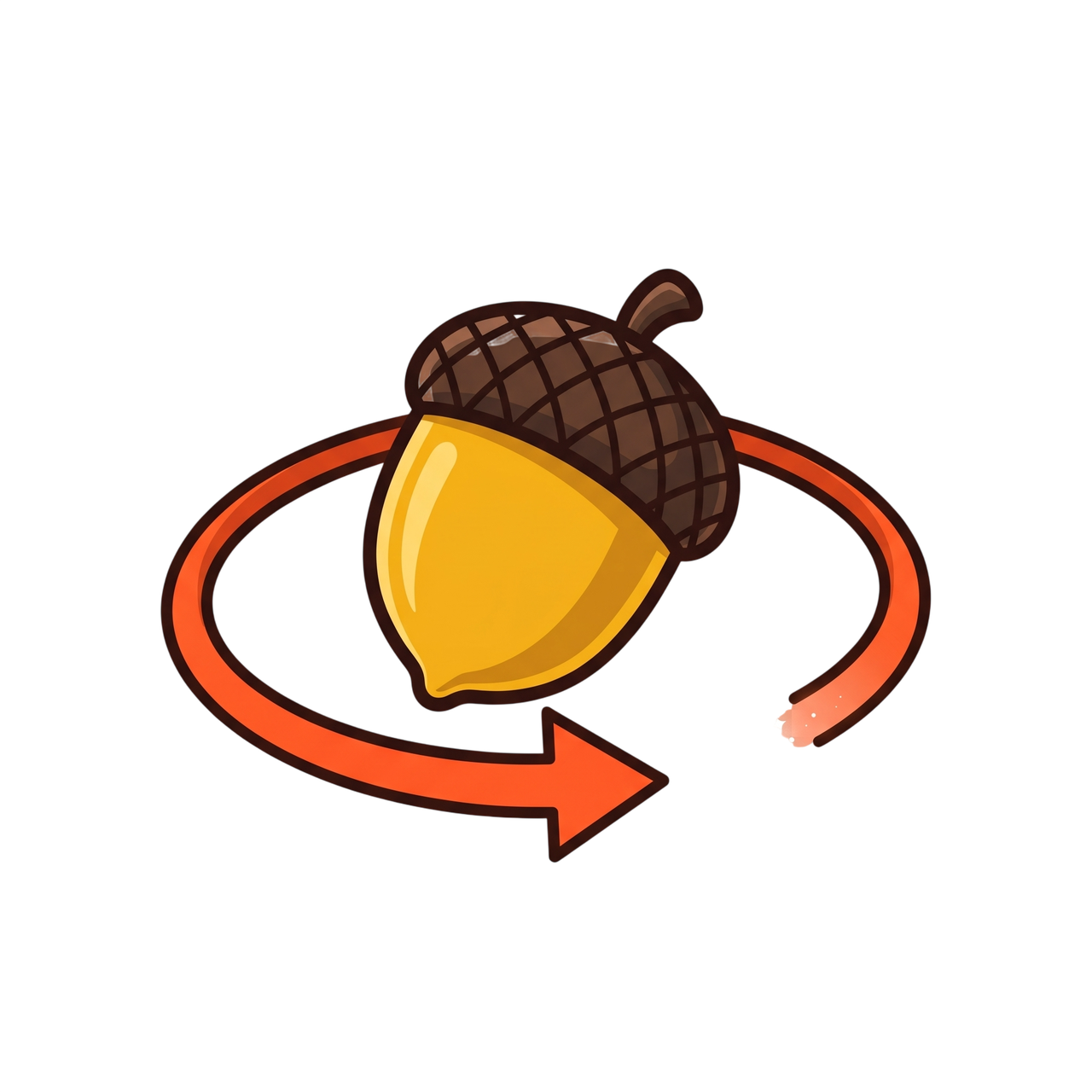 Acorn with circular arrow rolling forward