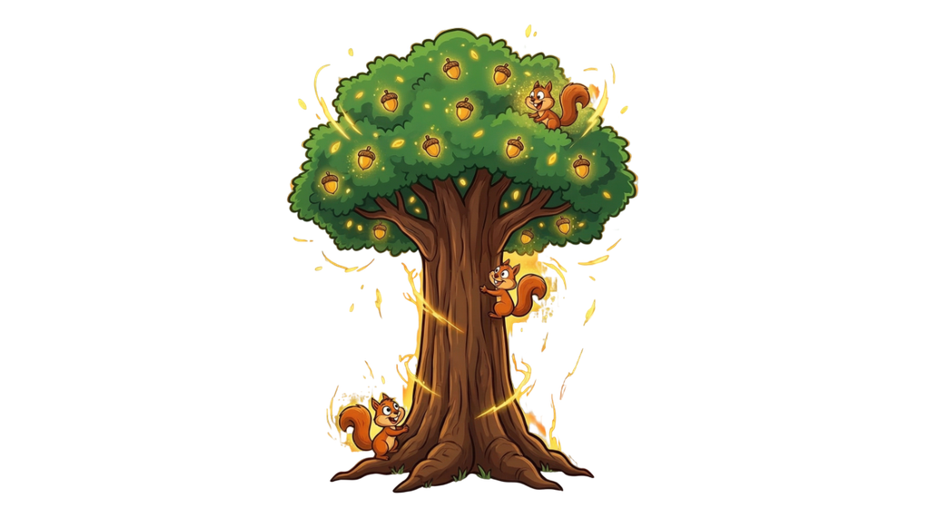 Tall Redwood with two squirrels climbing